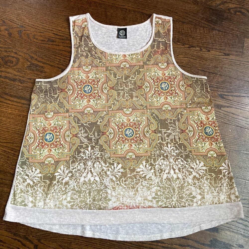 Bobeau Tank Rustic Print Plus Size 1X Solid Back